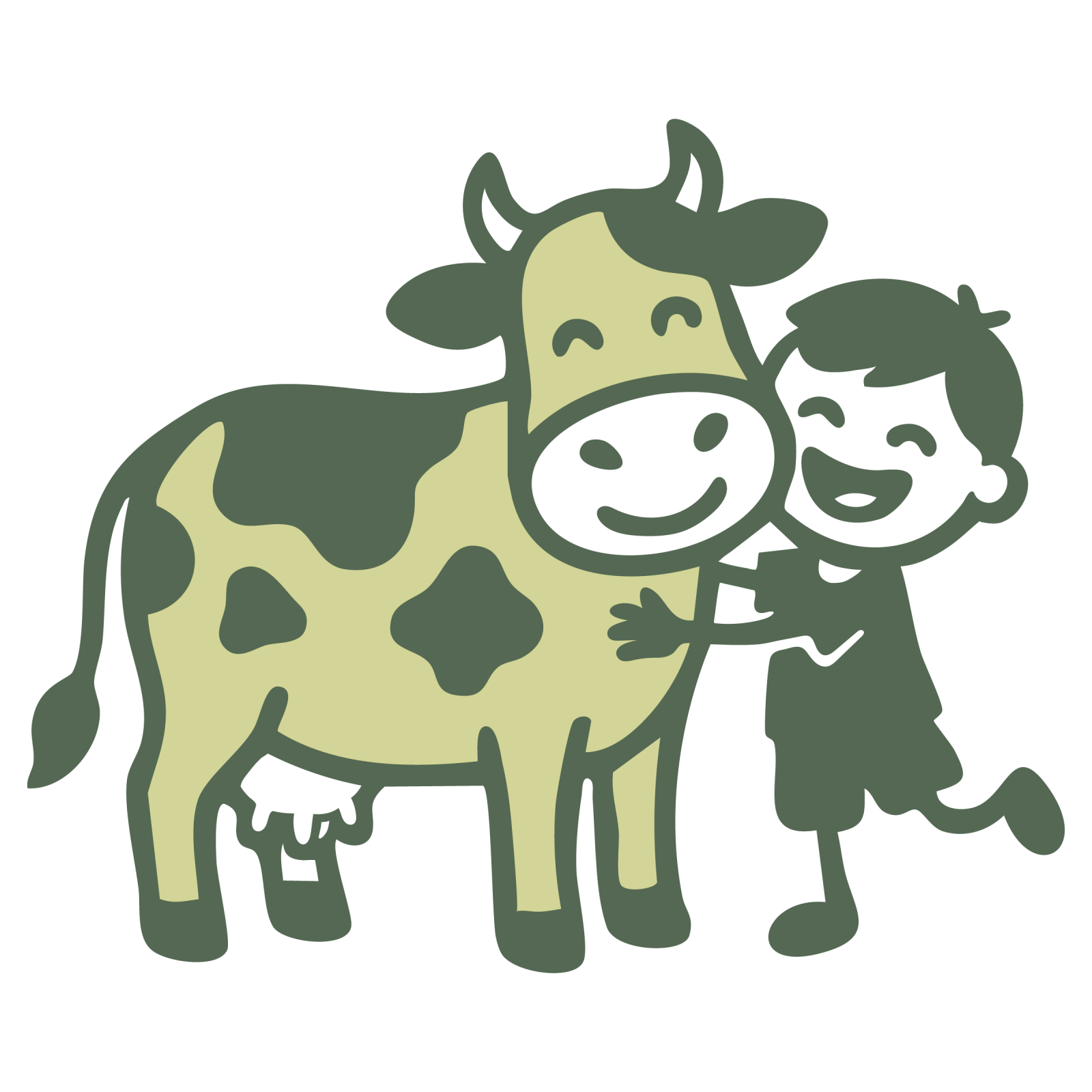 Kind umarmt lächelnde Kuh in einfacher Illustration