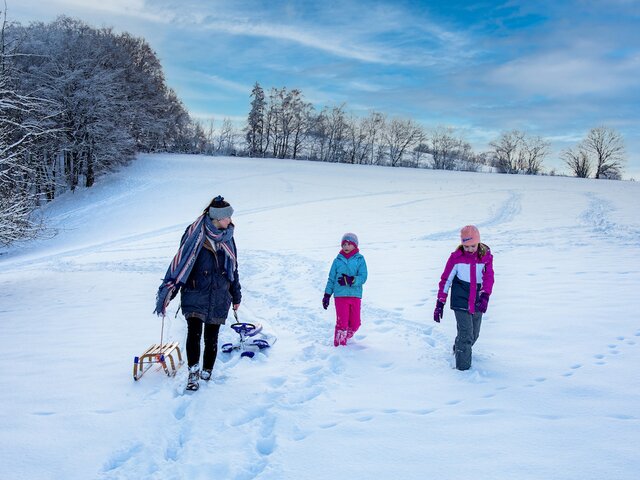 Familie beim Rodeln